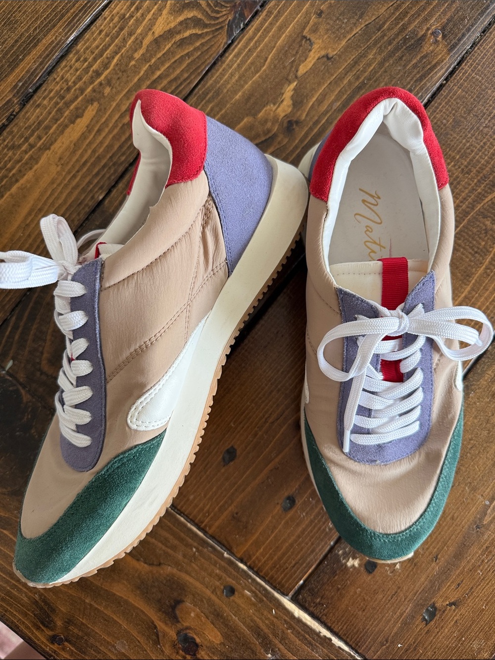 Matisse Beige Sneakers with Green, Purple & Red Accents